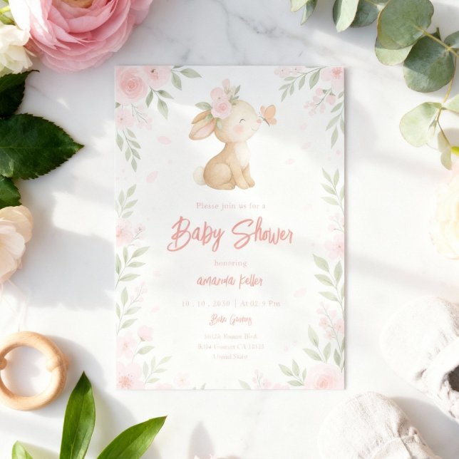 Floral Bunny Baby Shower Invitation (Creator Uploaded)