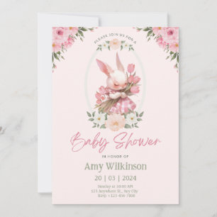 Floral Bunny Babyshower Invitation Preppy