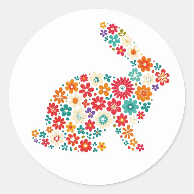 Floral Bunny Classic Round Sticker (Front)