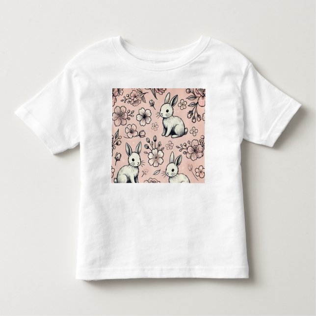 Floral Bunny Doodle T-Shirt | Cute & Cosy Spring D (Front)