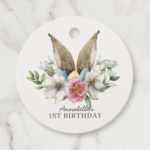 Floral Bunny Ear Birthday Thank You Favour Tags