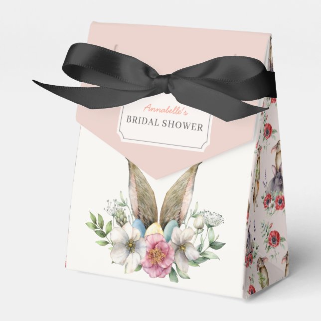 Floral Bunny Ear Bridal Shower Pink Favour Box (Front Side)