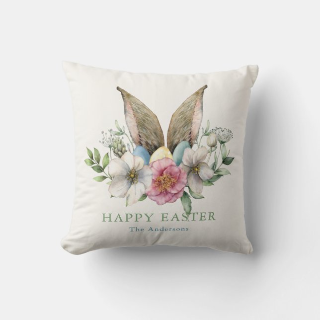 Floral Bunny Ear & Eggs Easter Cushion (Front)