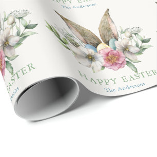 Floral Bunny Ear & Eggs Easter Wrapping Paper