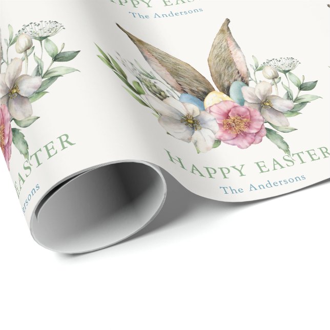 Floral Bunny Ear & Eggs Easter Wrapping Paper (Roll Corner)
