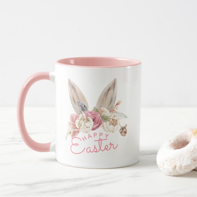 Floral Bunny Ears | Happy Easter  Mug (With Donut)