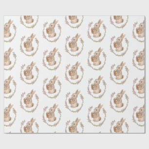 Floral Bunny Easter Birthday Party Wrapping Paper