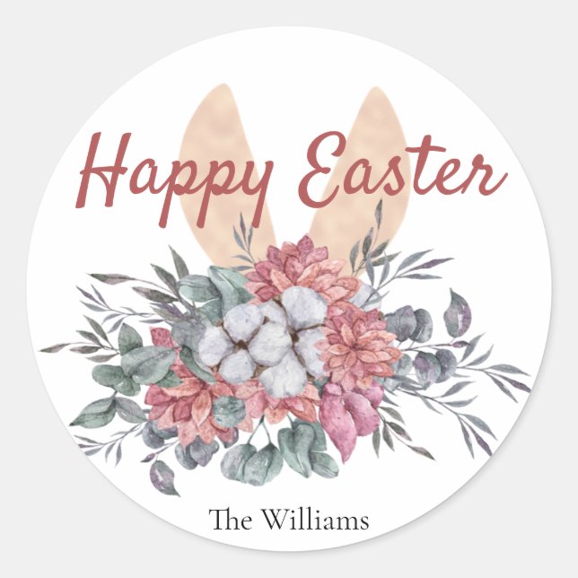 Floral Bunny Easter Classic Round Sticker (Front)