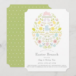 Floral Bunny Easter Egg Green Easter Brunch Invitation