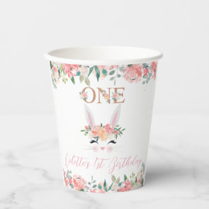Floral Bunny Face Some Bunny 1st Birthday Paper Cups