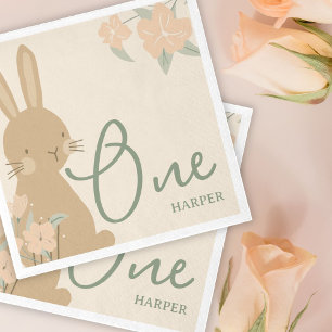 Floral Bunny Girl's Spring 1st Birthday Party Napkin