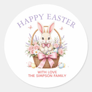 Floral Bunny Happy Easter Classic Round Sticker