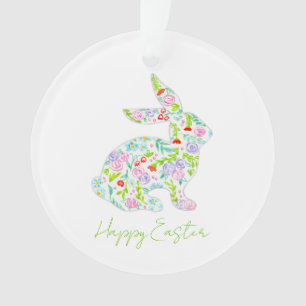 Floral Bunny HAPPY EASTER Spring Colourful Fun Ornament