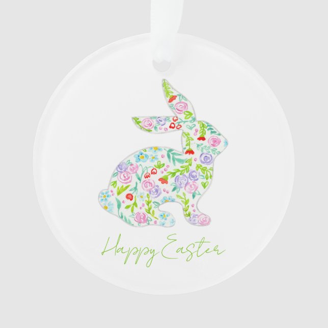 Floral Bunny HAPPY EASTER Spring Colourful Fun Ornament (Front)