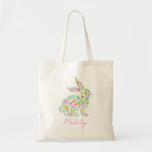 Floral Bunny HAPPY EASTER Spring Colourful Fun Tote Bag