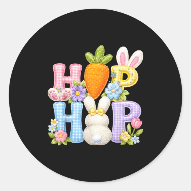 Floral bunny patchwork easter day hip hop spring classic round sticker (Front)