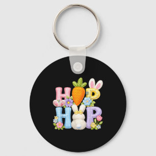 Floral bunny patchwork easter day hip hop spring key ring