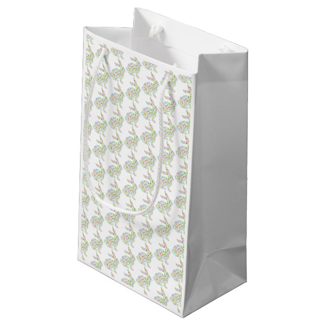 Floral Bunny Pattern Easter Spring Colourful Fun Small Gift Bag (Back Angled)