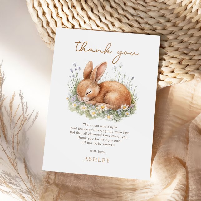  Floral Bunny Rabbit Baby Shower  Thank You Card (Creator Uploaded)