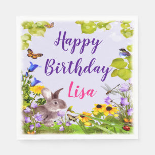 Floral Bunny Rabbit Birthday Party Napkin