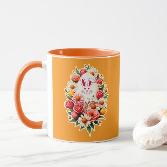 Floral Bunny – Spring Easter Illustration - caneca Mug (With Donut)