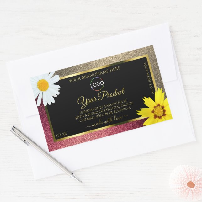 Floral Burgund Gold Black Product Labels with Logo (Envelope)