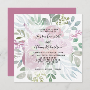Floral Burgunday Dusty Pink Watercolor Wedding Invitation