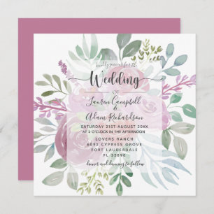 Floral Burgunday Pink Foliage Wedding Invitation
