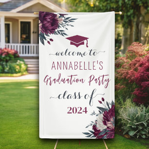 Floral Burgundy And Cream Graduation Welcome Banner