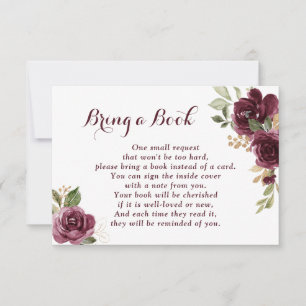 Floral Burgundy Baby Shower Bring a Book RSVP Card