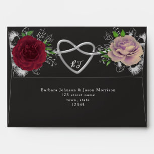 Floral Burgundy Black Wedding 5x7 Envelope