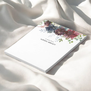 Floral Burgundy Blue Bloom Elegant Notepad