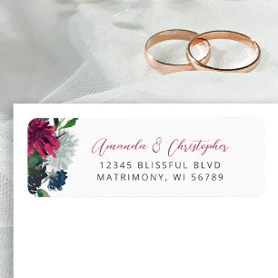 Floral Burgundy Blue Wedding Return Address Return Address Label