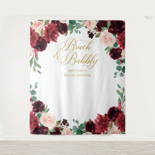 Floral Burgundy & blush Bridal Shower backdrop Tapestry