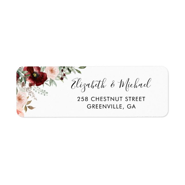 Floral Burgundy Blush Greenery Return Address Label (Front)