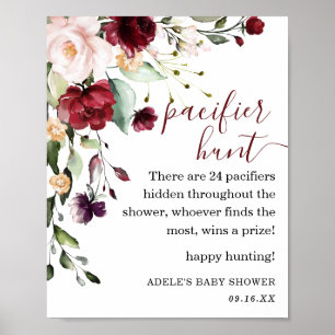 Floral Burgundy Blush Pacifier Hunt Sign
