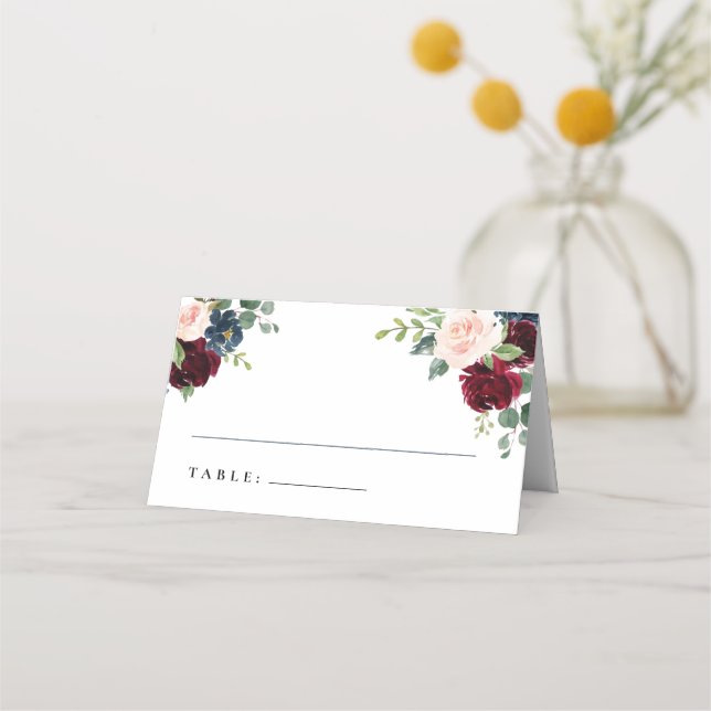 Floral Burgundy Blush Place Cards (Front)