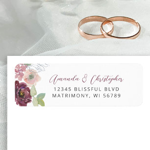 Floral Burgundy Blush Wedding Return Address Label