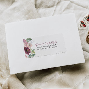 Floral Burgundy Blush Wedding RSVP Address Label