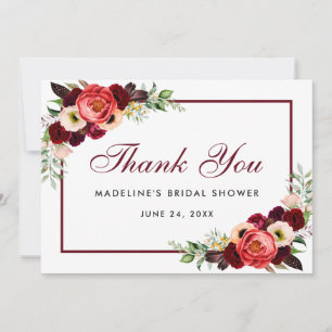 Floral Burgundy Boho Bridal Shower Thanks Card W
