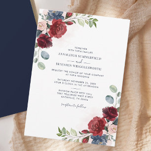 Floral Burgundy Botanical Greenery Wedding Invitation
