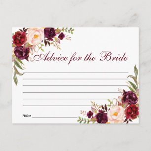 Floral Burgundy Bridal Shower Advice Card B
