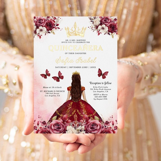 Floral Burgundy Butterfly Princess Quinceanera (Creator Uploaded)