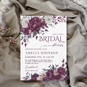 Floral Burgundy Cream Love in Bloom Bridal Shower Invitation