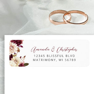 Floral Burgundy Cream Wedding Return Address Label