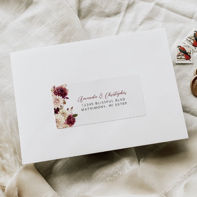 Floral Burgundy Cream Wedding RSVP Address Label (Creator Uploaded)