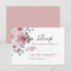 Floral Burgundy Dusty Pink Rose Wedding RSVP Card