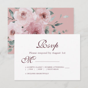 Floral Burgundy Dusty Pink Rose Wedding RSVP Card