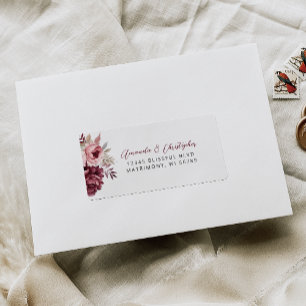 Floral Burgundy Dusty Rose Wedding RSVP Address Label