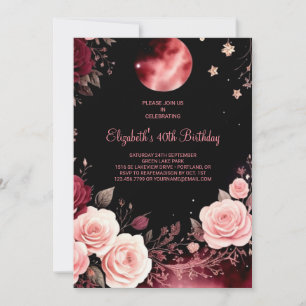 Floral Burgundy Editable 40th Birthday Invitation